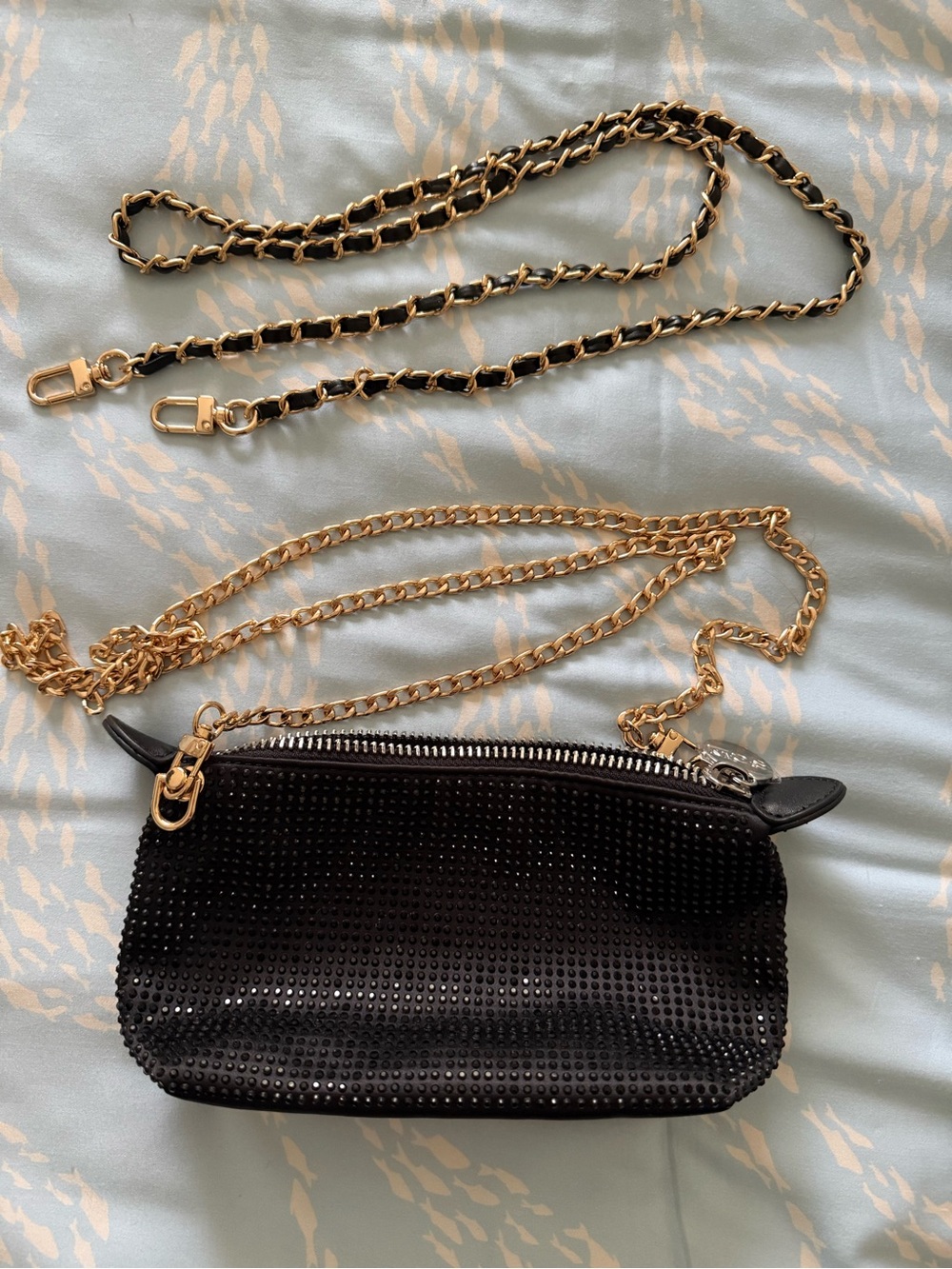Stoney Clover Lane Black Crystal Studded Crossbody with Gold Chains
